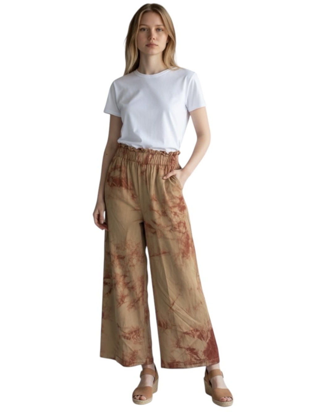 HAYDEN Los Angeles Tie-Dye Polazzo Pants in Tan/Rust Size Medium -- SO BOHO!!!! - Picture 2 of 8